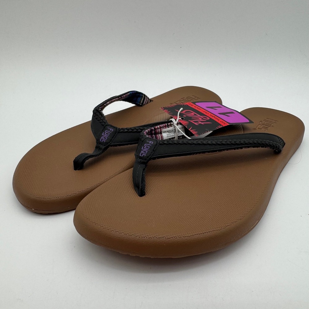 Flojos Womens Braided Thong Flip Flop Sandals Black Tan Multicolor Size 11 New